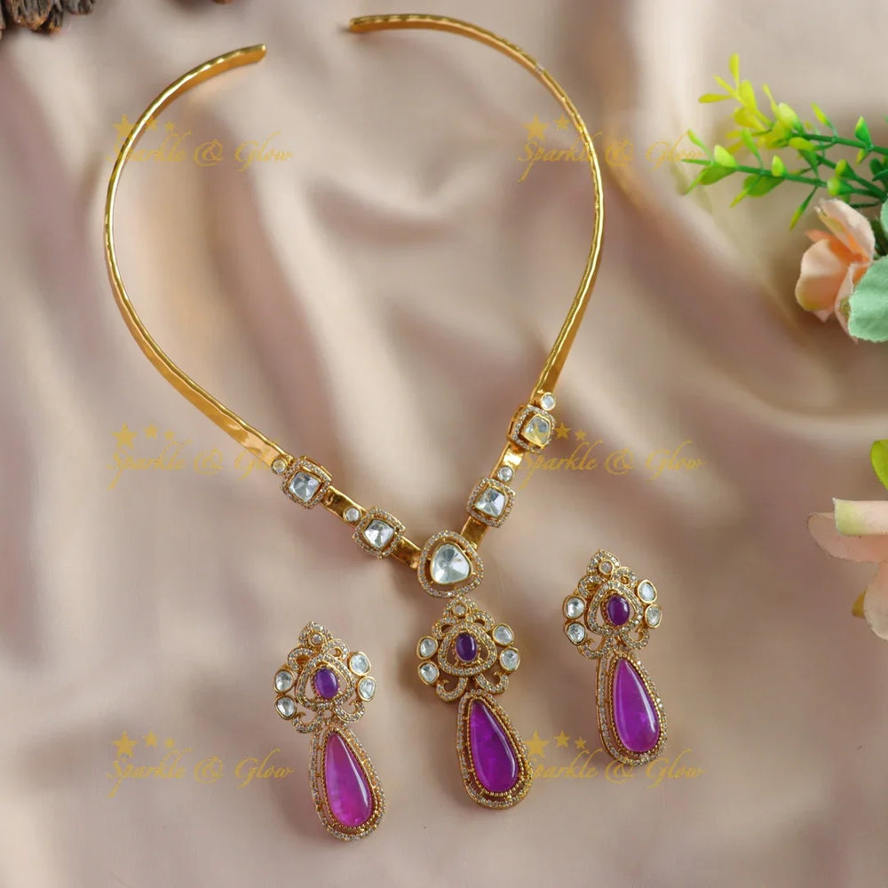 Stunning Floral and water drop stone victorian AD hasli choker - baby pink - Sparkle and Glow
