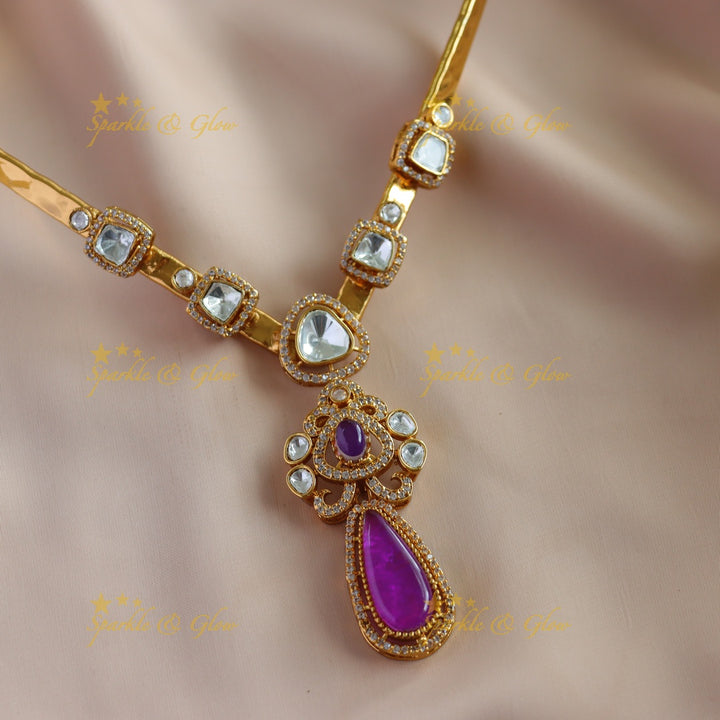Stunning Floral and water drop stone victorian AD hasli choker - purple