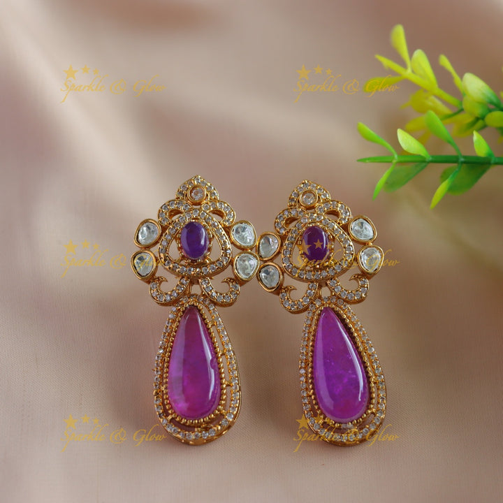 Stunning Floral and water drop stone victorian AD hasli choker - purple