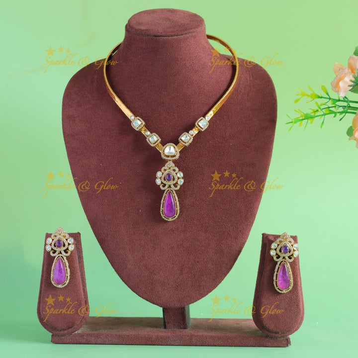 Stunning Floral and water drop stone victorian AD hasli choker - purple