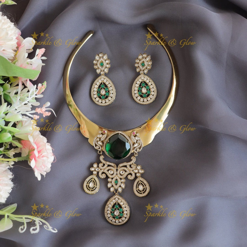 Statement Victorian AD & Emerald Choker Set - Sparkle and Glow - 