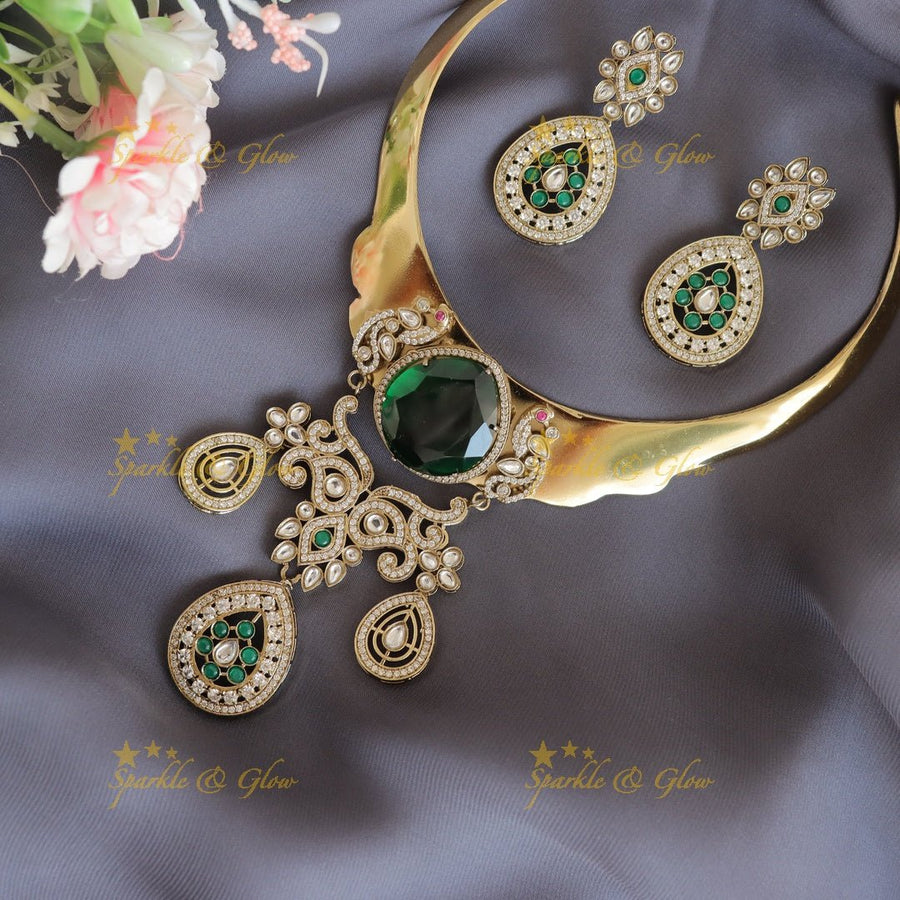 Statement Victorian AD & Emerald Choker Set - Sparkle and Glow - 