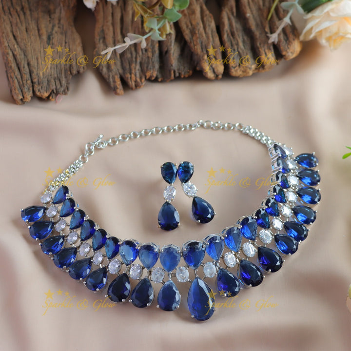 Gorgeous Water drop stones victorian AD choker - blue