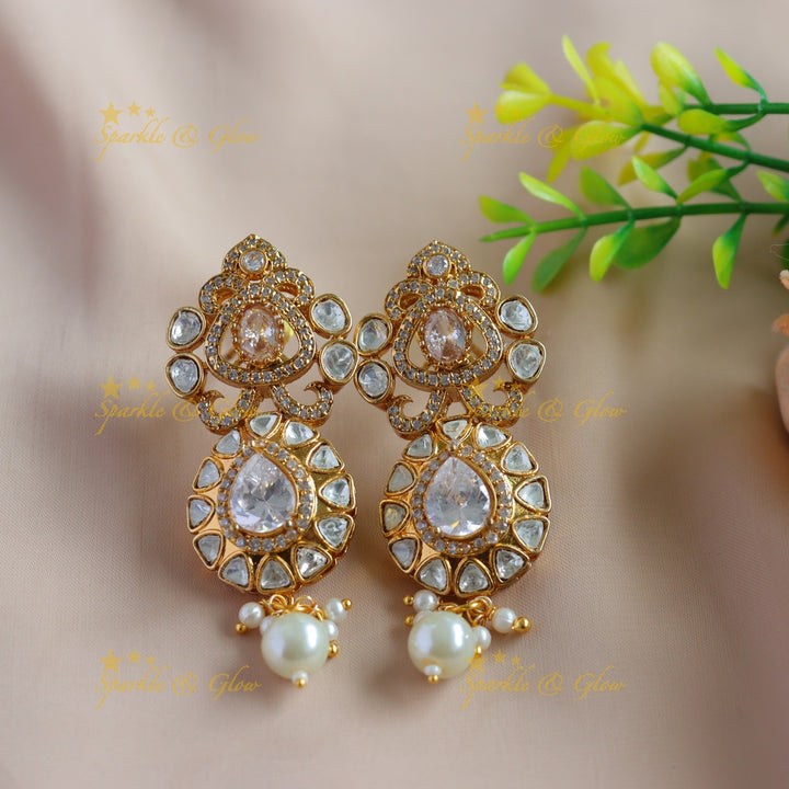 Gorgeous Floral design kundan stone pendant victorian AD haram with multi layer pearl chain