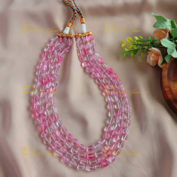 Statement victorian AD haram with multi layer beads chain - pink