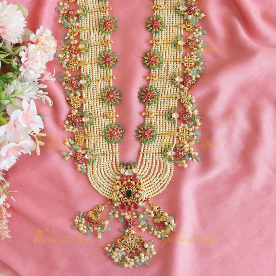Royal Multi-Layered Jadau Kundan Pearl Rani Haram - Sparkle and Glow
