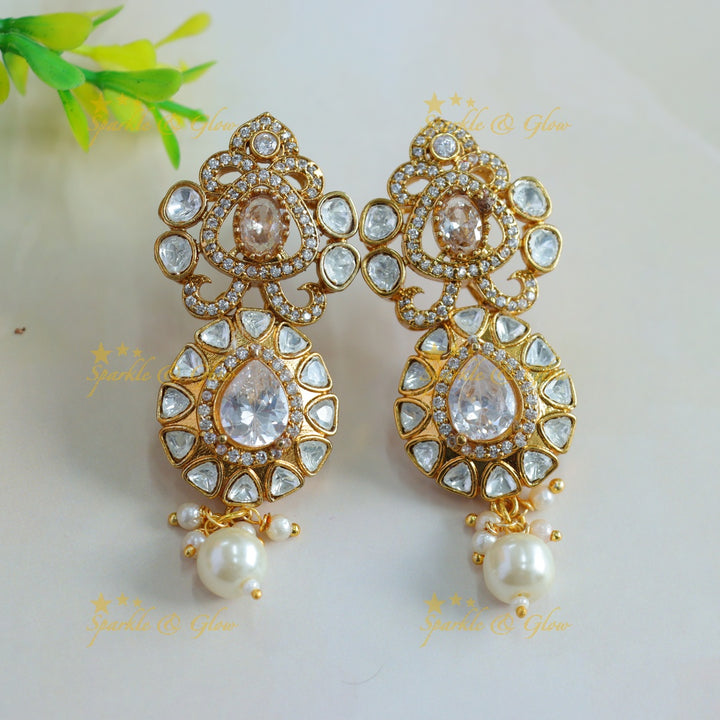 Beautiful Floral design kundan stone pendant victorian AD choker with multi layer pearl chain