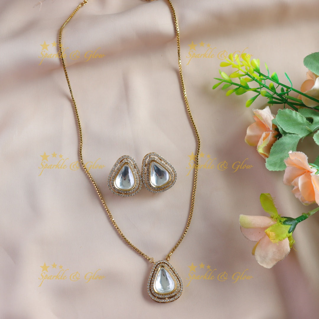 Elegant Triangle stone pendant victorian AD long chain