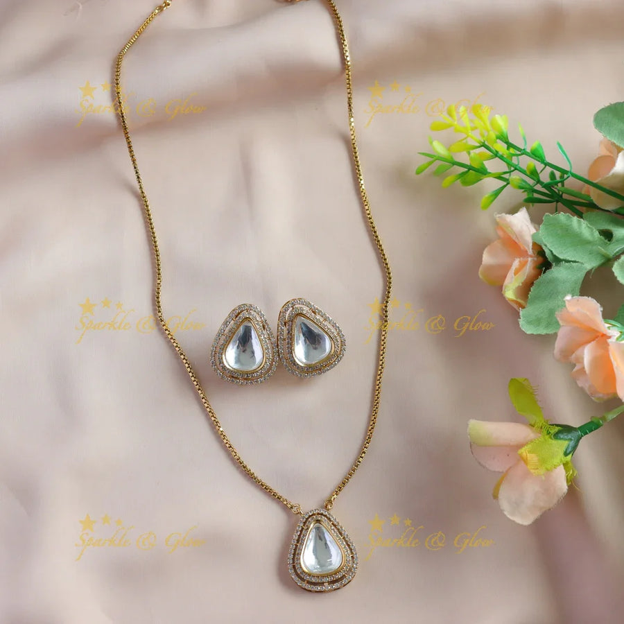 Elegant Triangle stone pendant victorian AD long chain - Sparkle and Glow