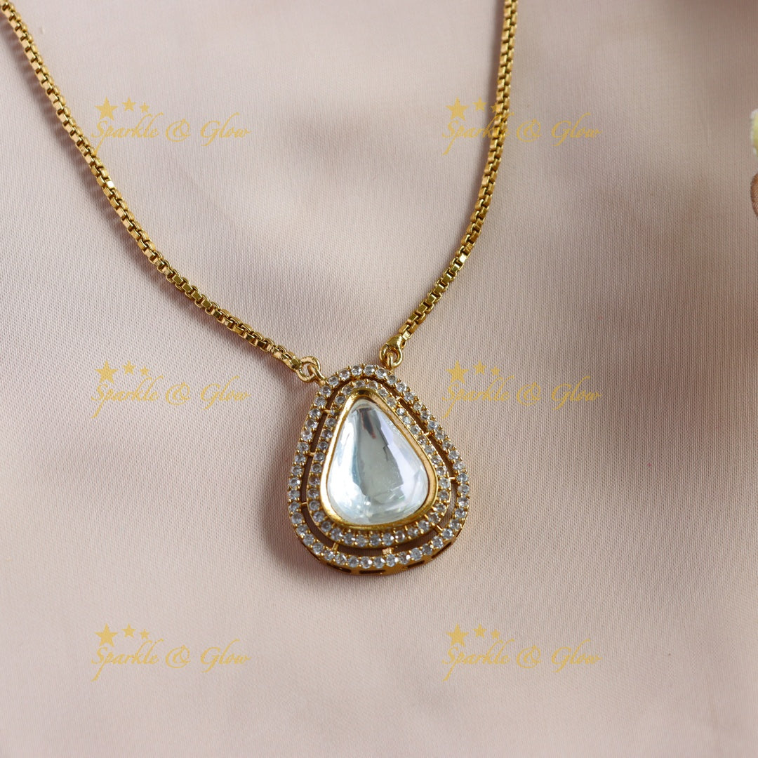 Elegant Triangle stone pendant victorian AD long chain
