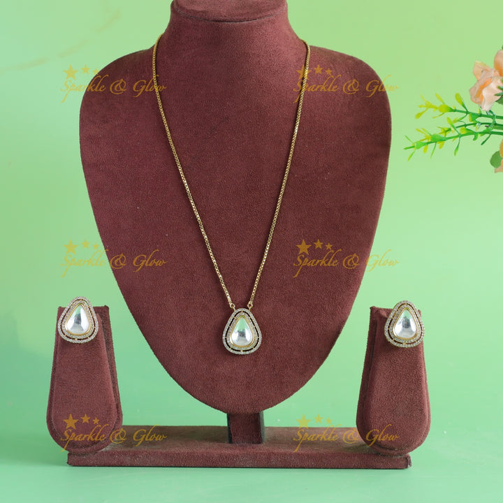 Elegant Triangle stone pendant victorian AD long chain