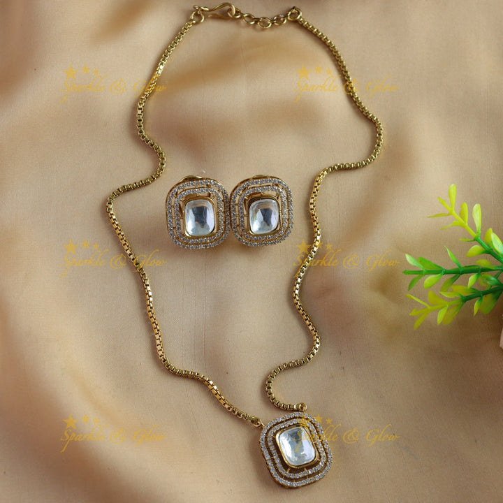Beautiful Square stone pendant victorian AD long chain
