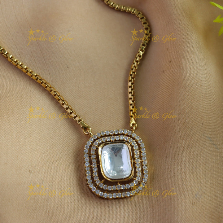 Beautiful Square stone pendant victorian AD long chain