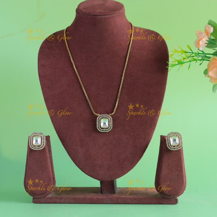 Beautiful Square stone pendant victorian AD long chain