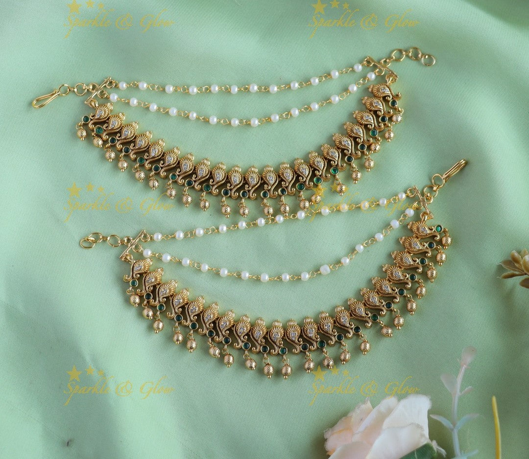 Gracious Shell design gold alike Earchain with gold beads