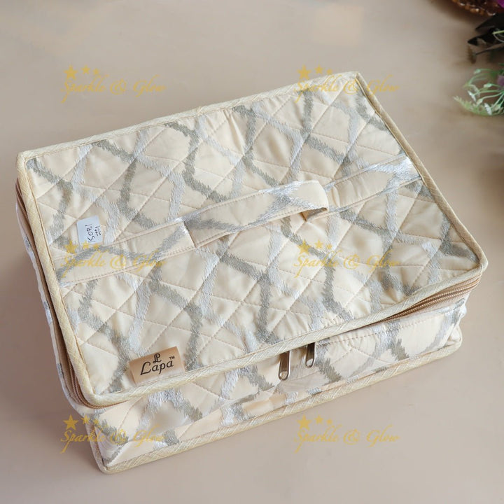 Spacious crisscross line design multiple section jewellery organiser - White - Sparkle and Glow - 