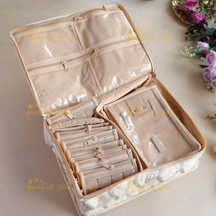 Spacious crisscross line design multiple section jewellery organiser - White - Sparkle and Glow - 