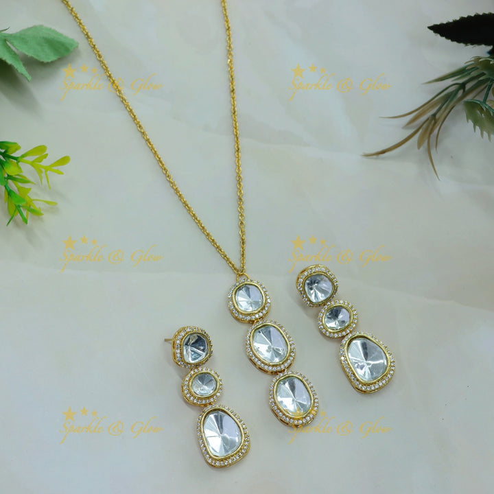 Beautiful Three stones pendant victorian AD long chain