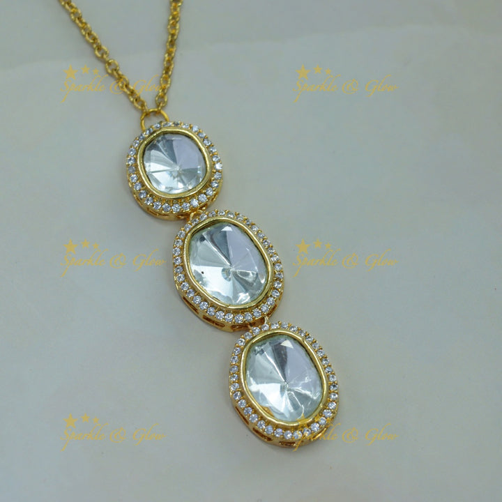 Beautiful Three stones pendant victorian AD long chain