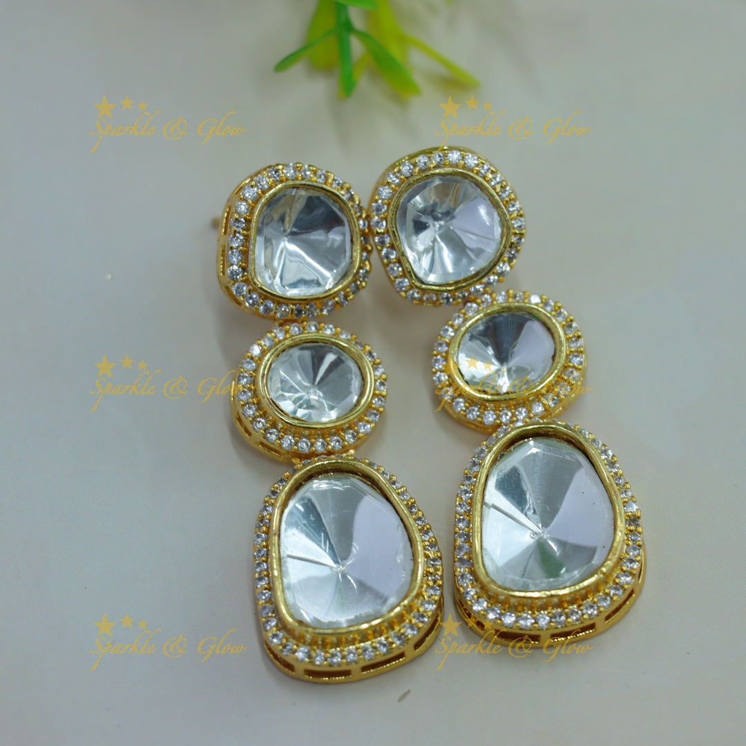 Beautiful Three stones pendant victorian AD long chain