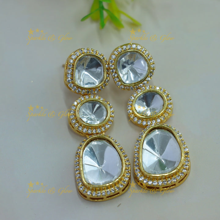 Beautiful Three stones pendant victorian AD long chain