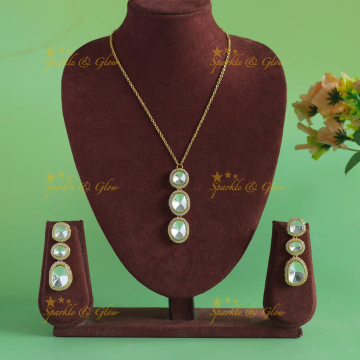 Beautiful Three stones pendant victorian AD long chain