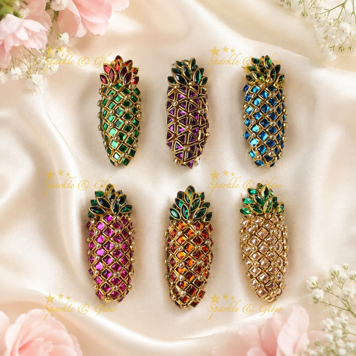 Floral Diamond Saree Pin Set, Silk Thread, Assorted Colors- Set of 6pcs