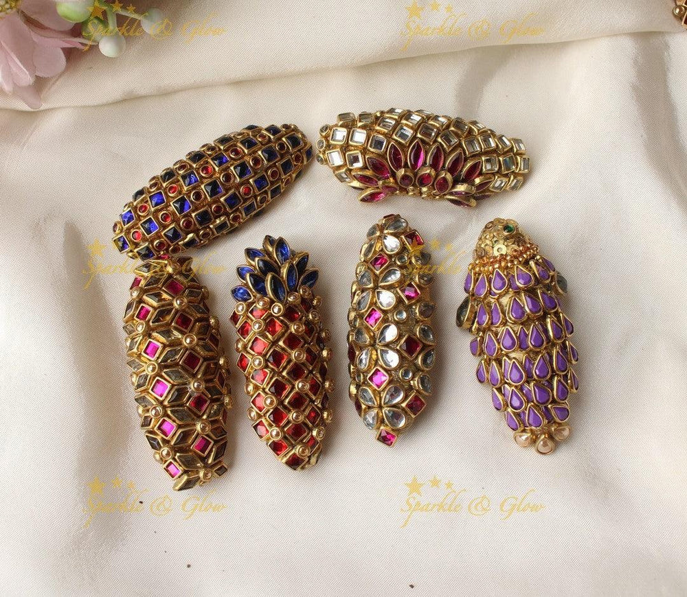 Sparkling Leaf Floral design Silkthread Sareepin- Set of 6- Assorted colours for return gifts - Sparkle and Glow