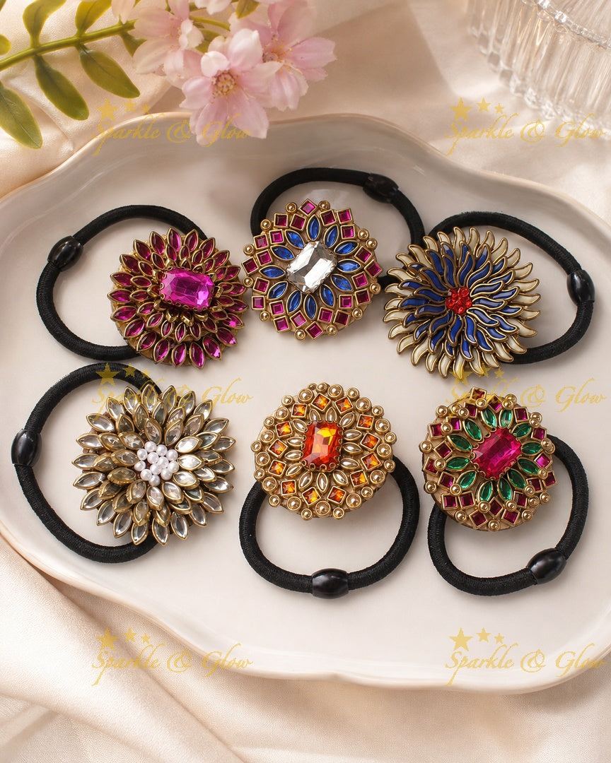 Floral Silkthread Hairband Set - 6 Colors