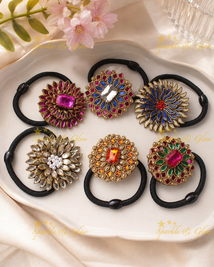 Floral Silkthread Hairband Set - 6 Colors