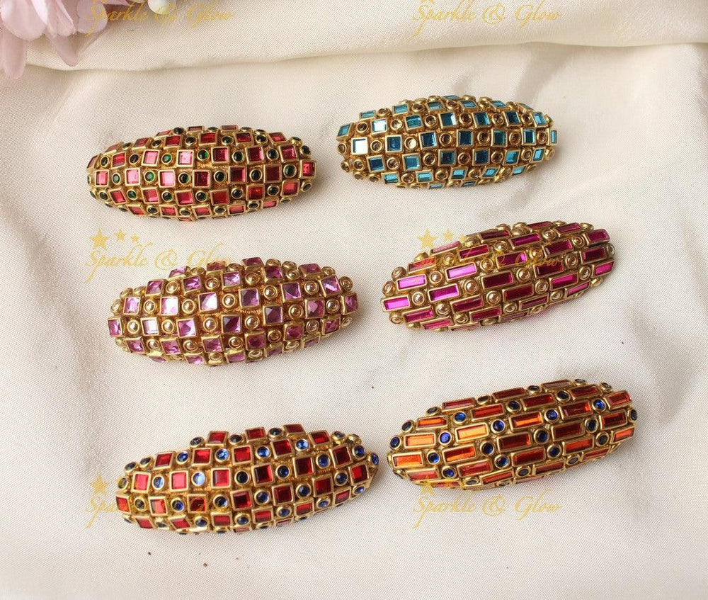 Beautiful Square and dot design Silkthread Sareepin- Set of 6- Assorted colours for return gifts - Sparkle and Glow