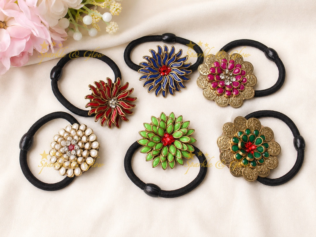 Multi Floral Silkthread Hairband Set of 6