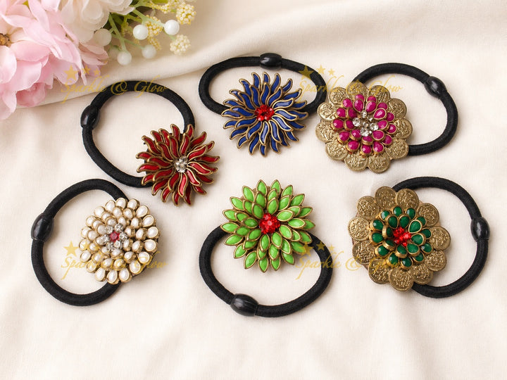 Multi Floral Silkthread Hairband Set of 6