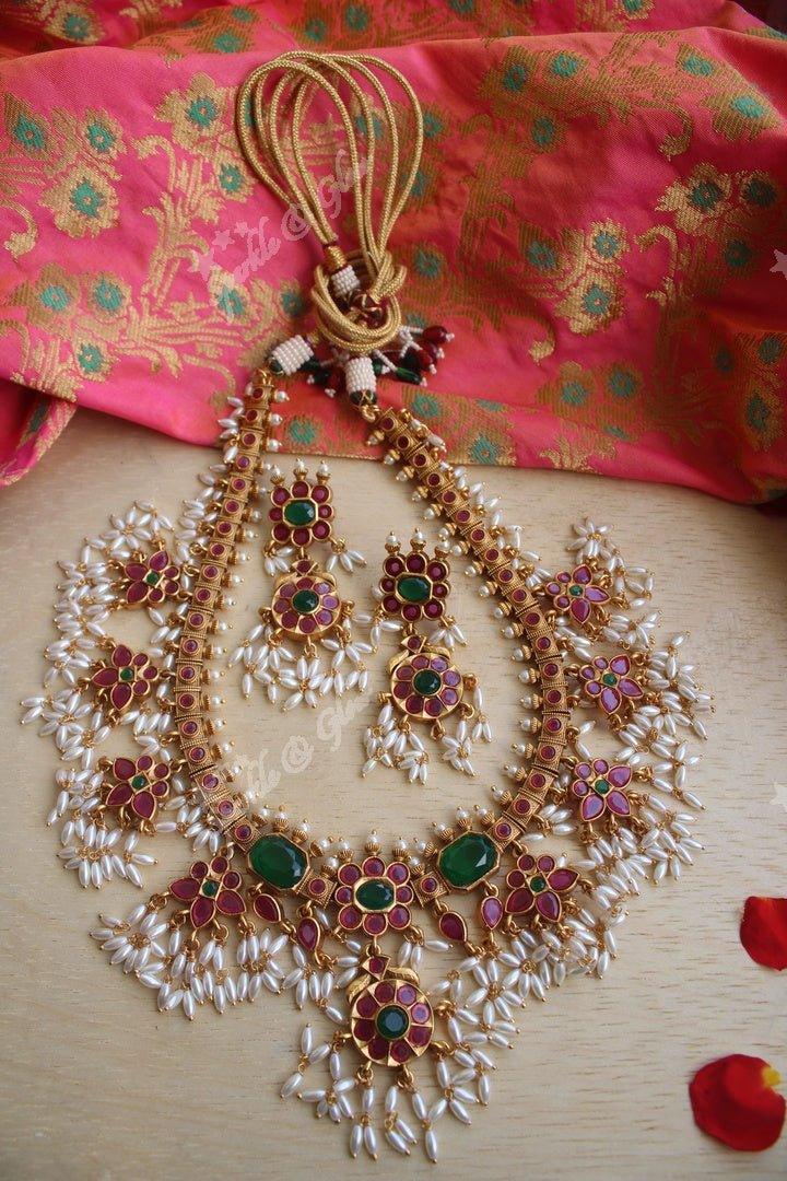 Beautifull Rice pear gutta pusalu necklace - Multi - Sparkle and Glow