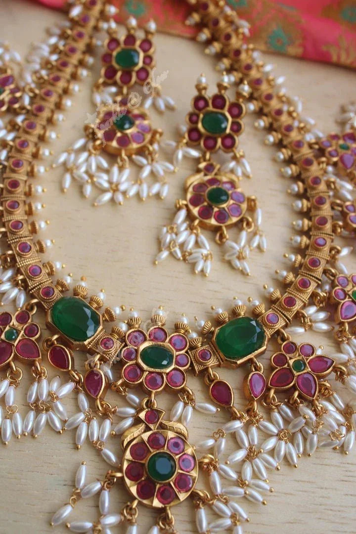 Beautifull Rice pear gutta pusalu necklace - Multi - Sparkle and Glow
