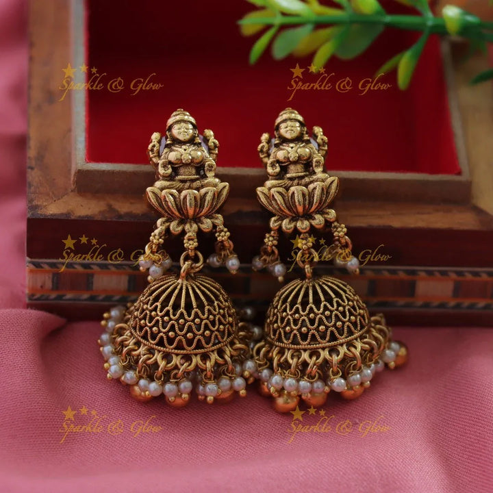 Grand Intricate Lakshmi peacock carved long necklace with gold beads - Sparkle and Glow