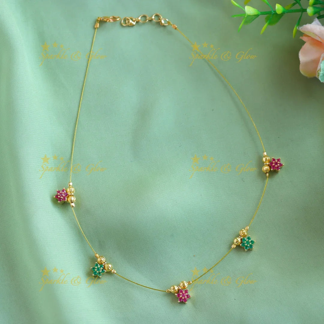 Sparkling Multi floral design Invisible short necklace - Sparkle and Glow