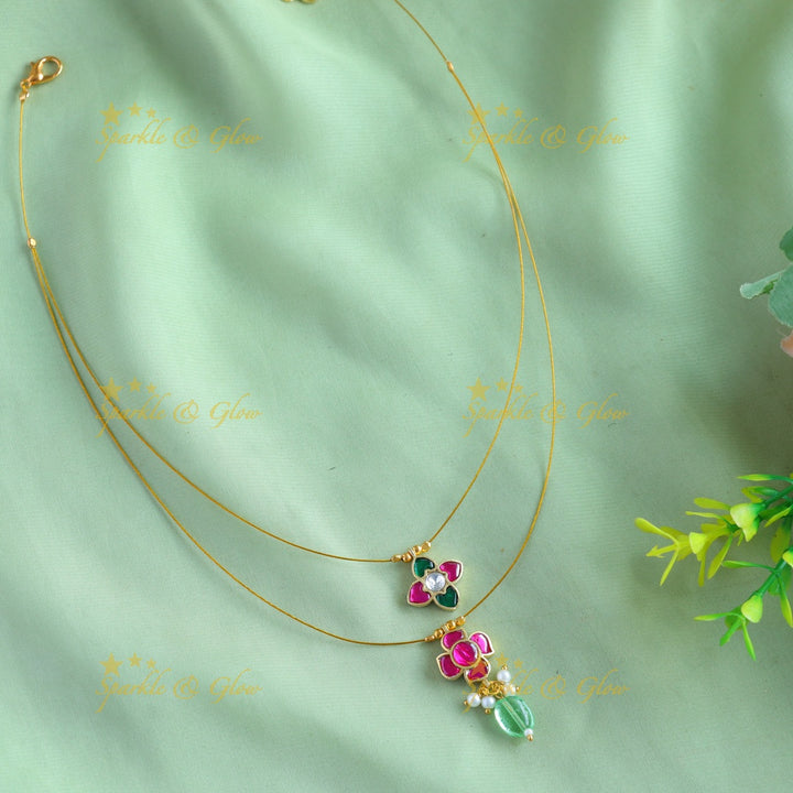 Sparkling Dual Floral twu layered invisible Short necklace