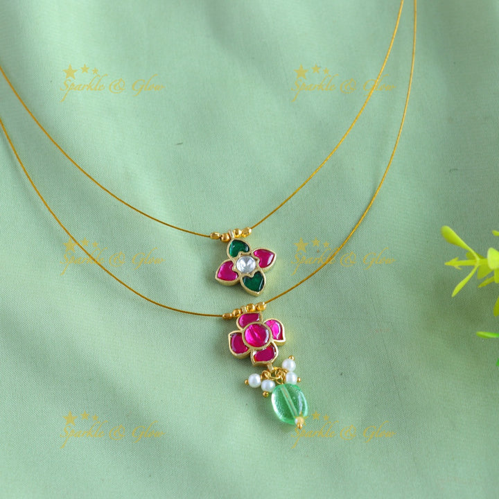 Sparkling Dual Floral twu layered invisible Short necklace