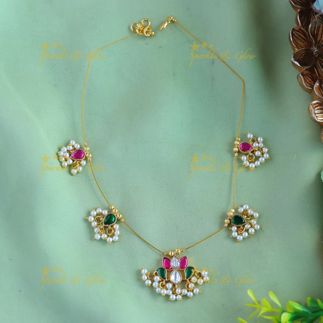 Elegant Lotus Floral Guttapusalu Invisble short necklace - Sparkle and Glow
