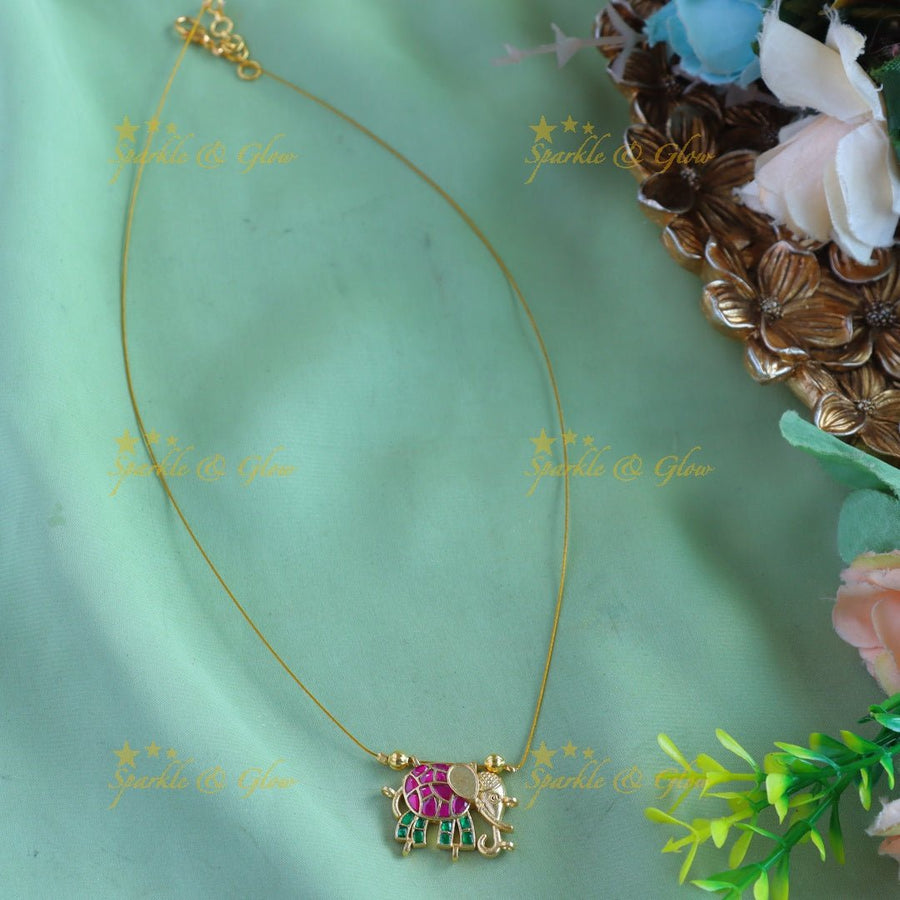 Elegant Elephant pendant Invisible short necklace - Sparkle and Glow - Back Thread - 
