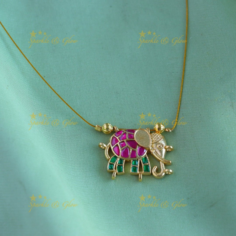 Elegant Elephant pendant Invisible short necklace - Sparkle and Glow - Back Thread - 
