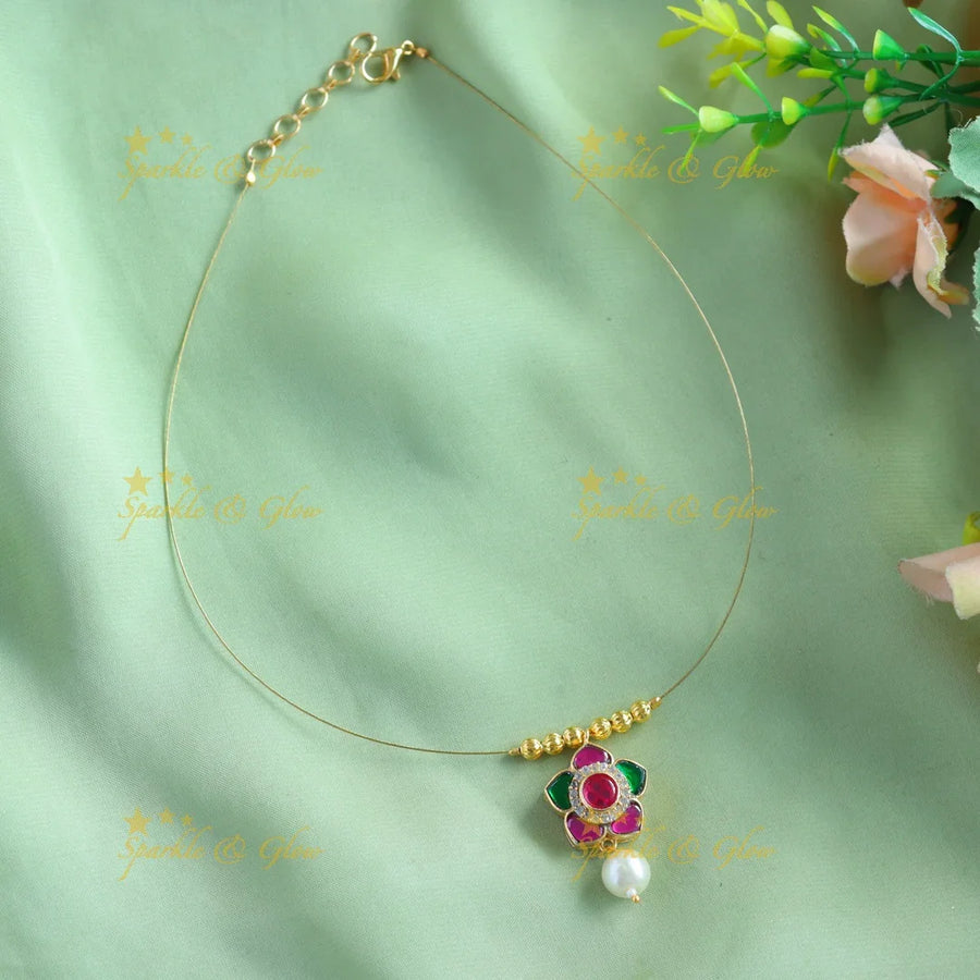 Beautiful Floral pendant invisible short necklace - Sparkle and Glow