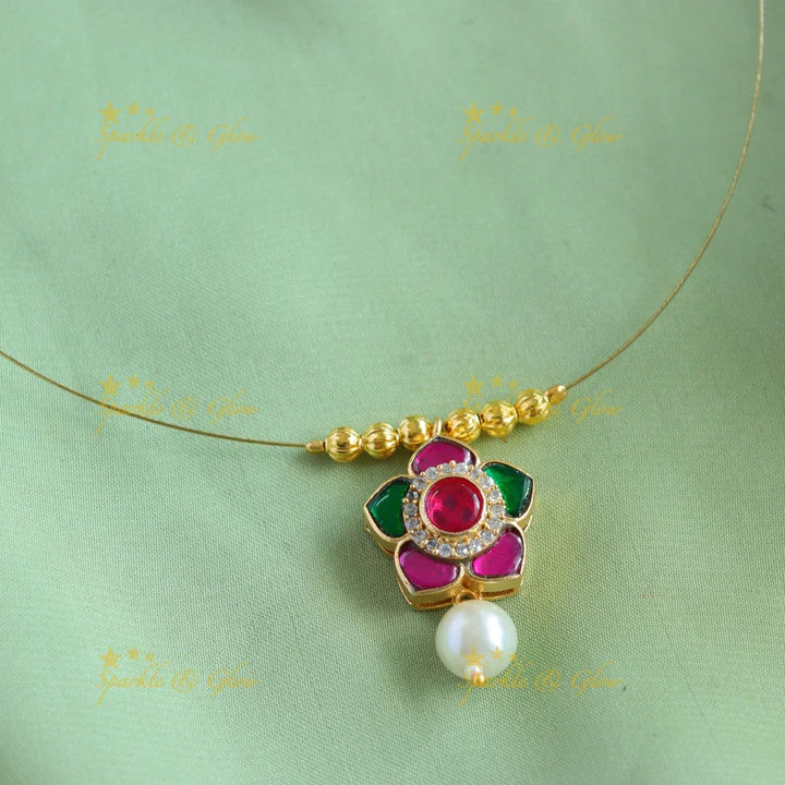 Beautiful Floral pendant invisible short necklace - Sparkle and Glow