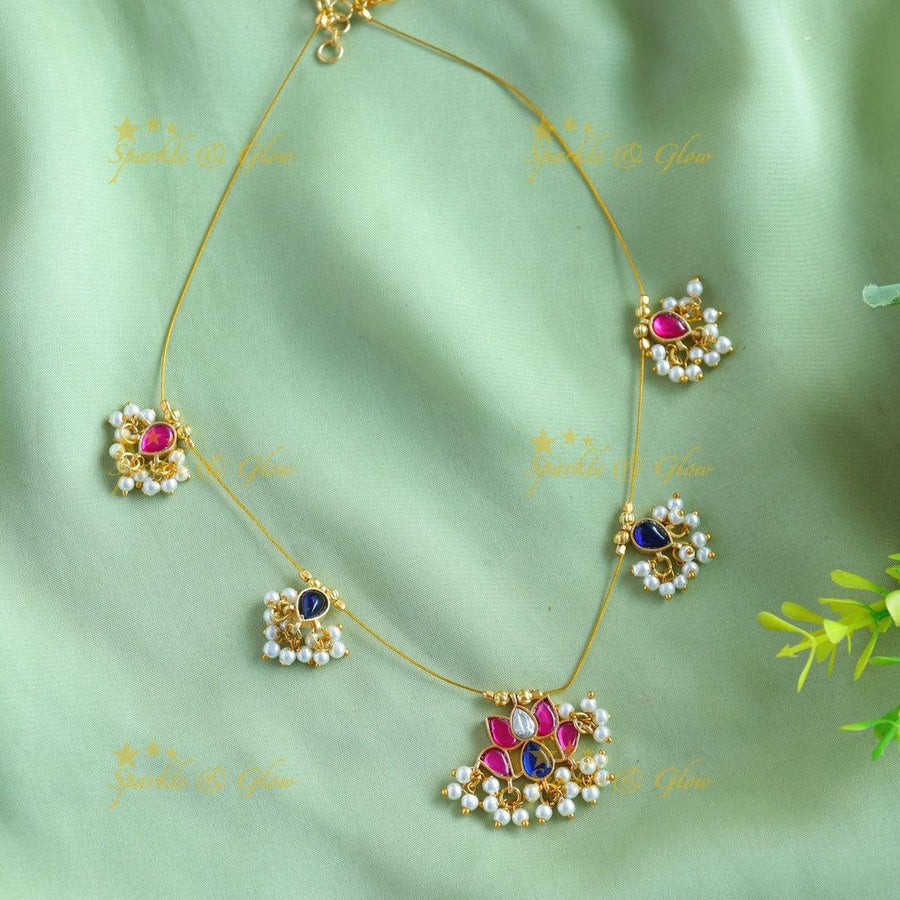 Elegant Lotus Floral Guttapusalu Invisble short necklace - Sparkle and Glow