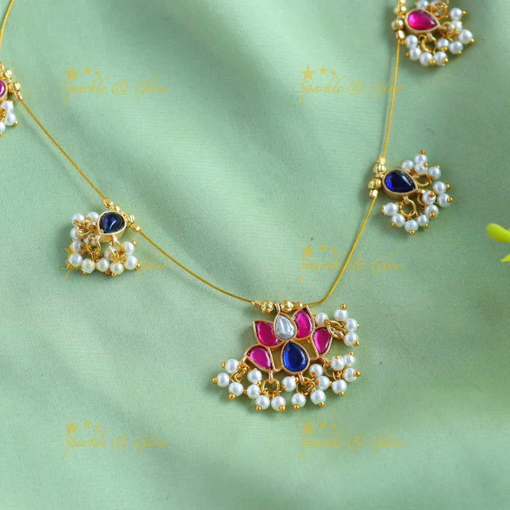 Elegant Lotus Floral Guttapusalu Invisble short necklace - Sparkle and Glow