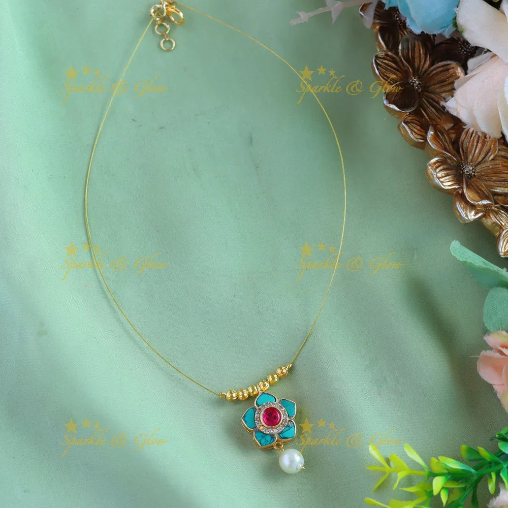 Beautiful Floral pendant invisible short necklace - Sparkle and Glow