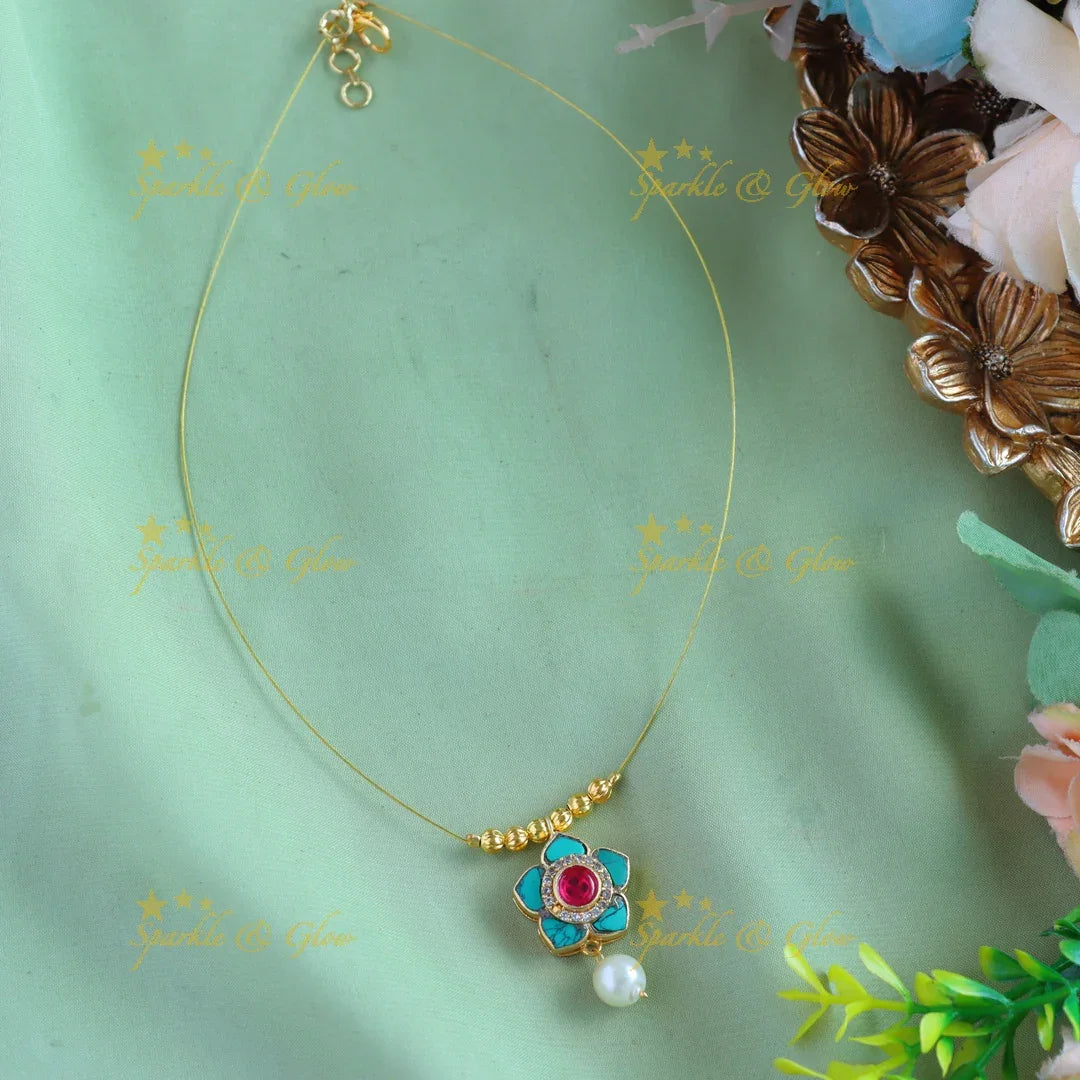 Beautiful Floral pendant invisible short necklace - Sparkle and Glow