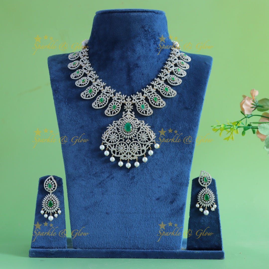Gracious Mango Floral carved AMerican diamond Short necklace - Ruby - Sparkle and Glow - Ruby - Back Thread
