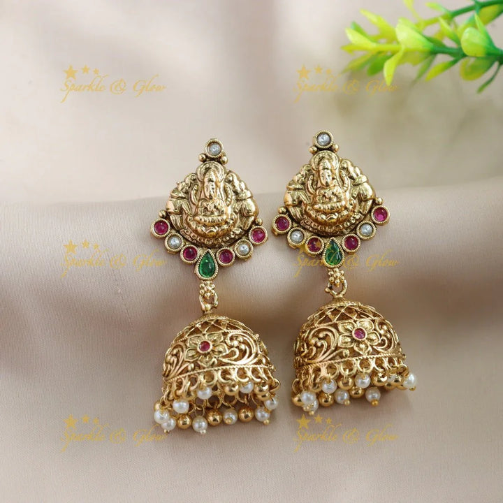 Elegant Lakshmi Floral design choker with ruby emerald stones and pearls and gold beads - Sparkle and Glow